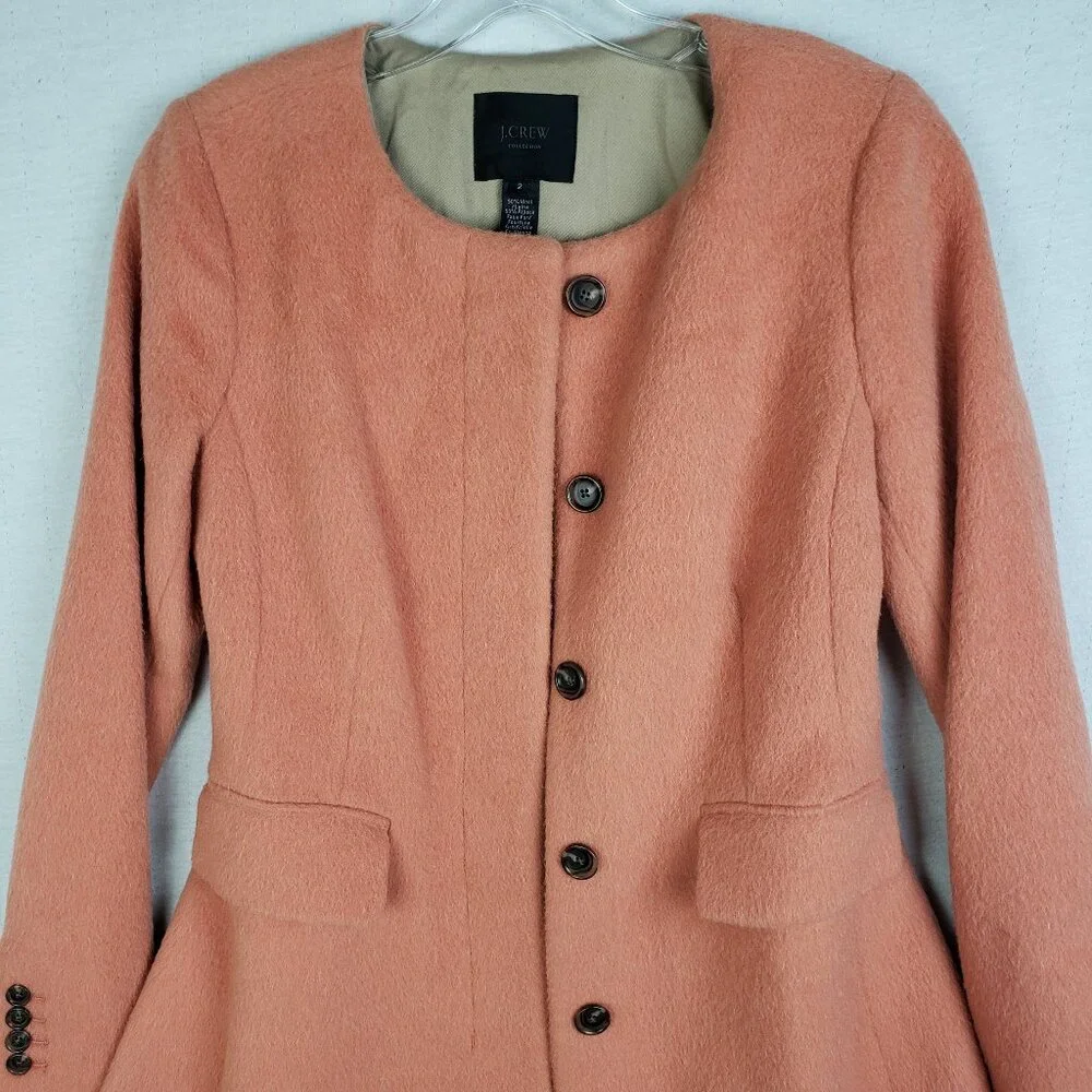 J CREW Collection Wool Alpaca Coat Classic Preppy size 2 Peach A-line Peplum - Picture 4 of 13